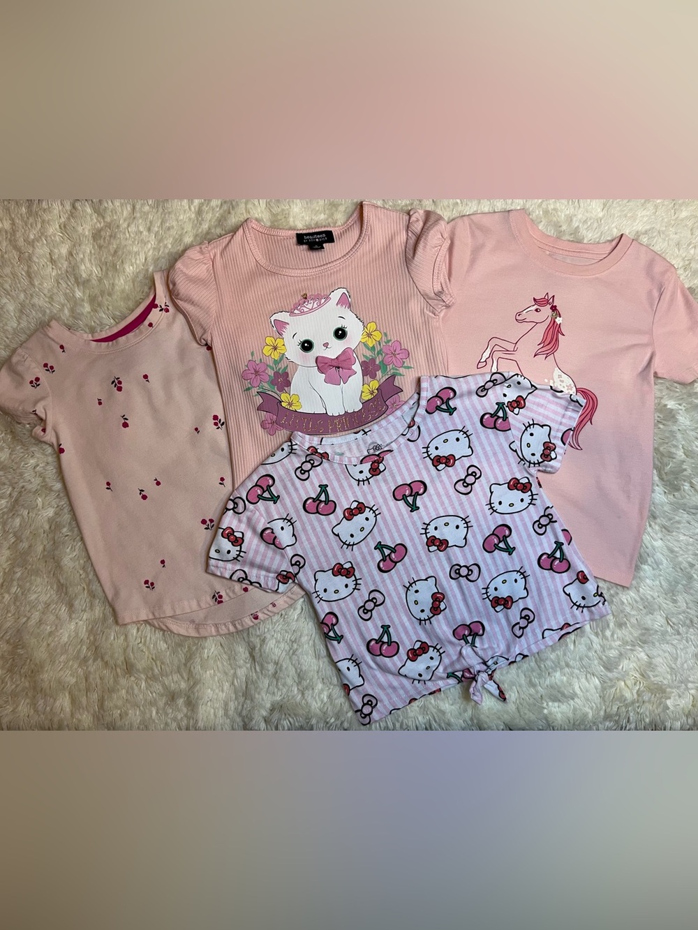 Lot of 4 Girls Pink Tees Size 5 Short Sleeve School T-shirt Hello Kitty Casual